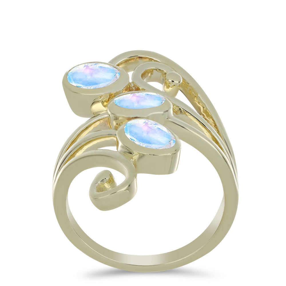 Anillo de Plata Bañada en Oro con Piedra Lunar Arco Iris 3 