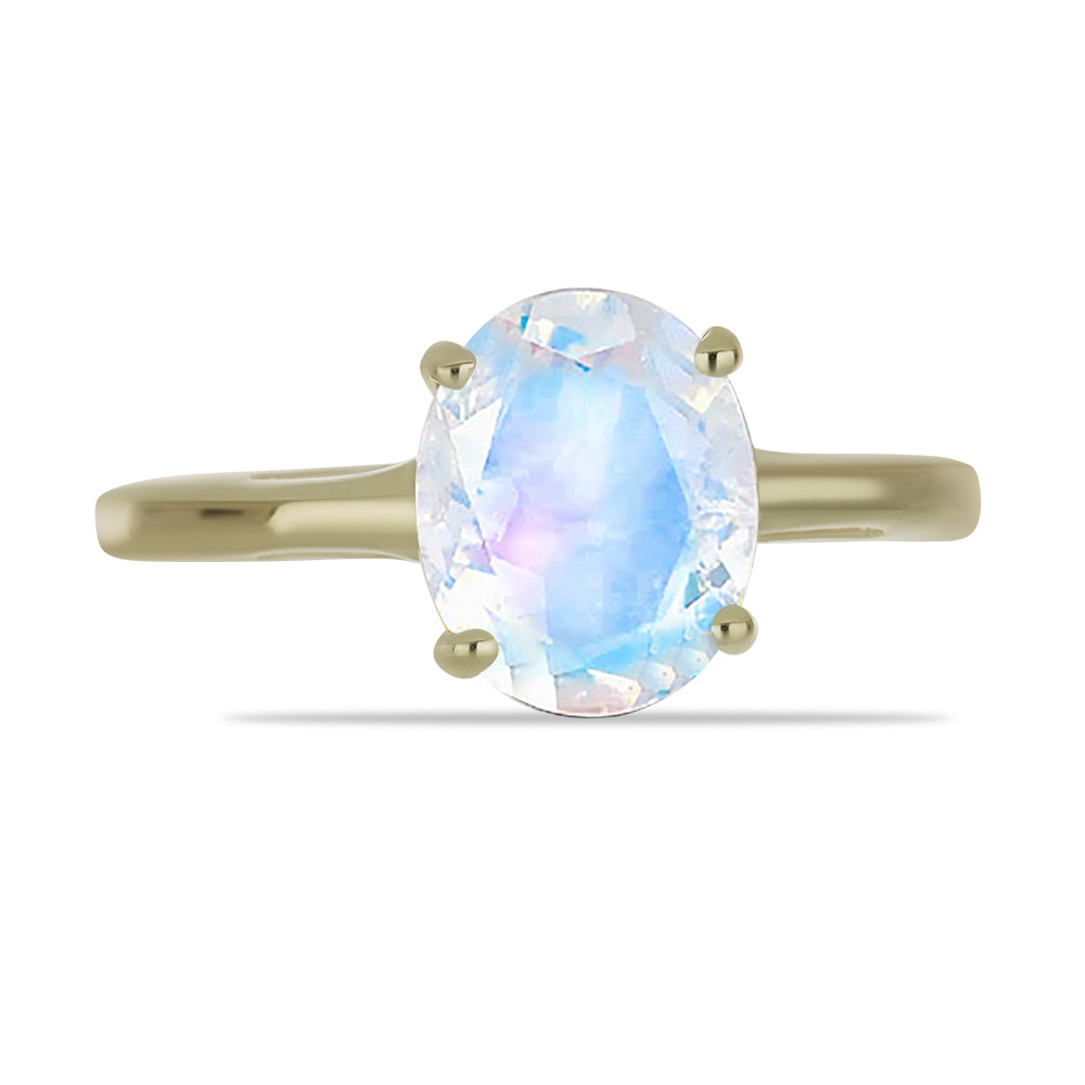 Anillo de Plata Bañada en Oro con Piedra Lunar Arco Iris