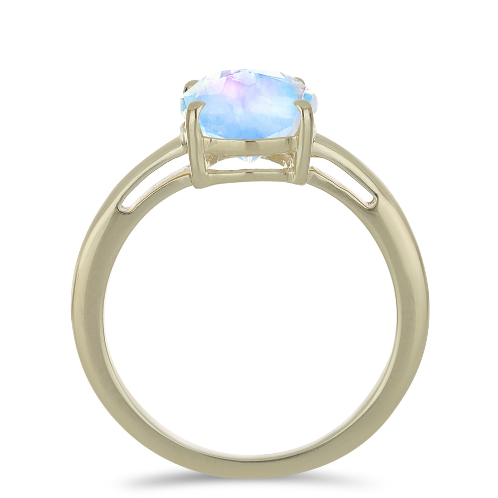 Anillo de Plata Bañada en Oro con Piedra Lunar Arco Iris