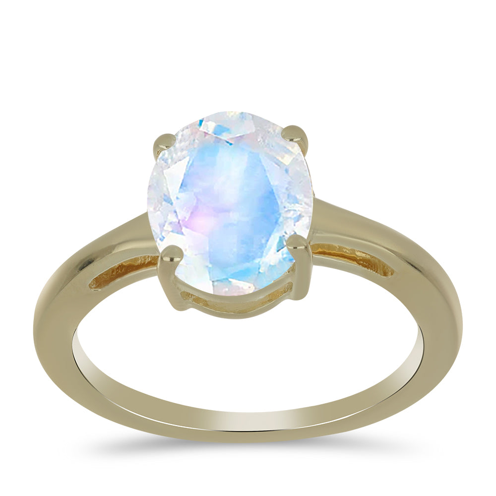 Anillo de Plata Bañada en Oro con Piedra Lunar Arco Iris 3 