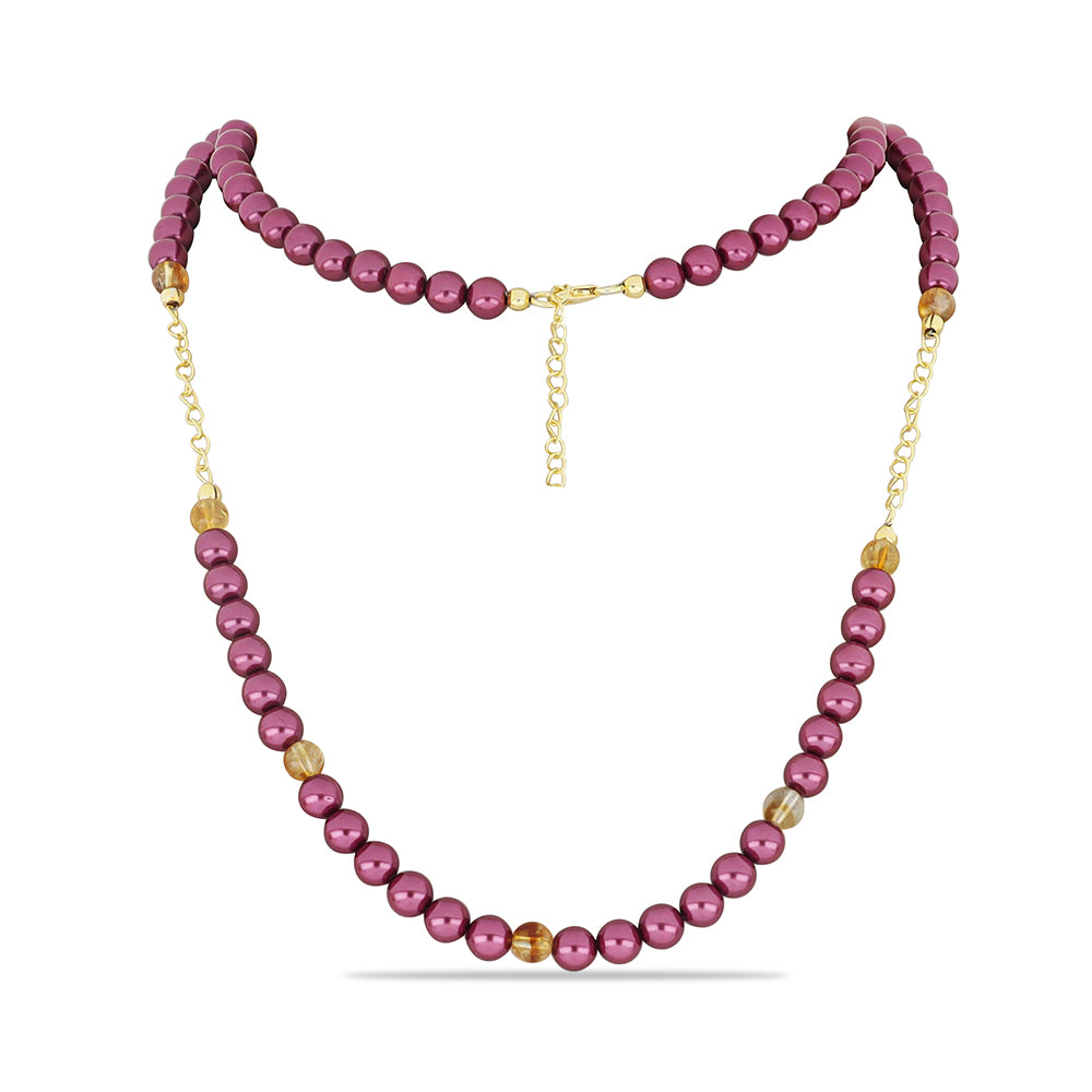 Collar de Plata Bañada en Oro con Perla Púrpura de Agua dulce y Citrino de los Montes Urales 1 