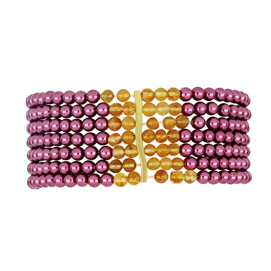 Pulsera de Plata Bañada en Oro con Perla Púrpura de Agua dulce y Citrino de los Montes Urales