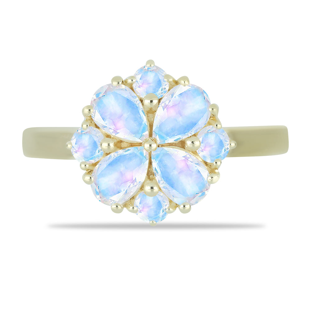 Anillo de Plata Bañada en Oro con Piedra Lunar Arco Iris