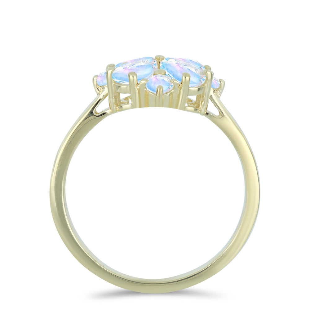 Anillo de Plata Bañada en Oro con Piedra Lunar Arco Iris