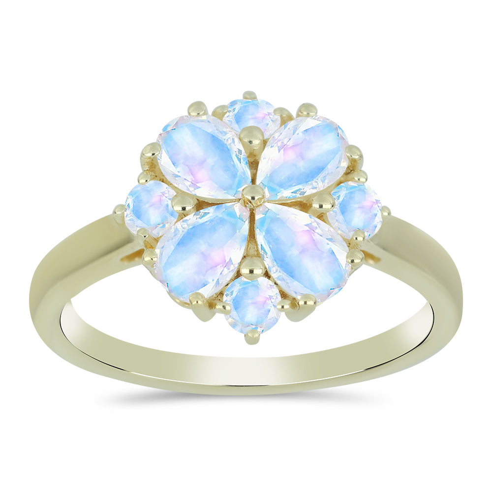 Anillo de Plata Bañada en Oro con Piedra Lunar Arco Iris 3 