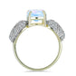Anillo de Plata Bañada en Oro con Piedra Lunar Arco Iris y Topacio Blanco