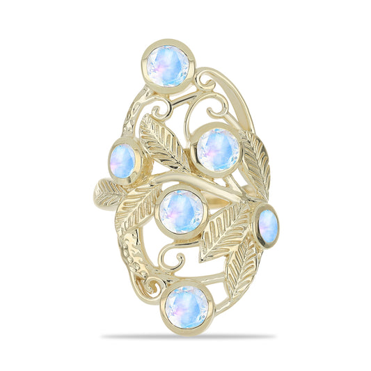 Anillo de Plata Bañada en Oro con Piedra Lunar Arco Iris