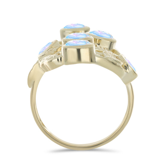 Anillo de Plata Bañada en Oro con Piedra Lunar Arco Iris
