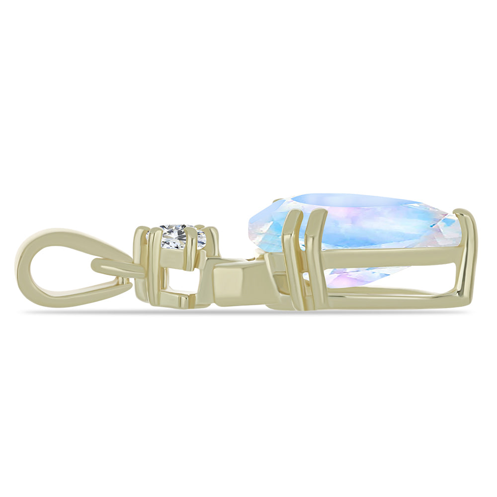 Colgante de Plata Bañada en Oro con Piedra Lunar Arco Iris y Topacio Blanco 2 