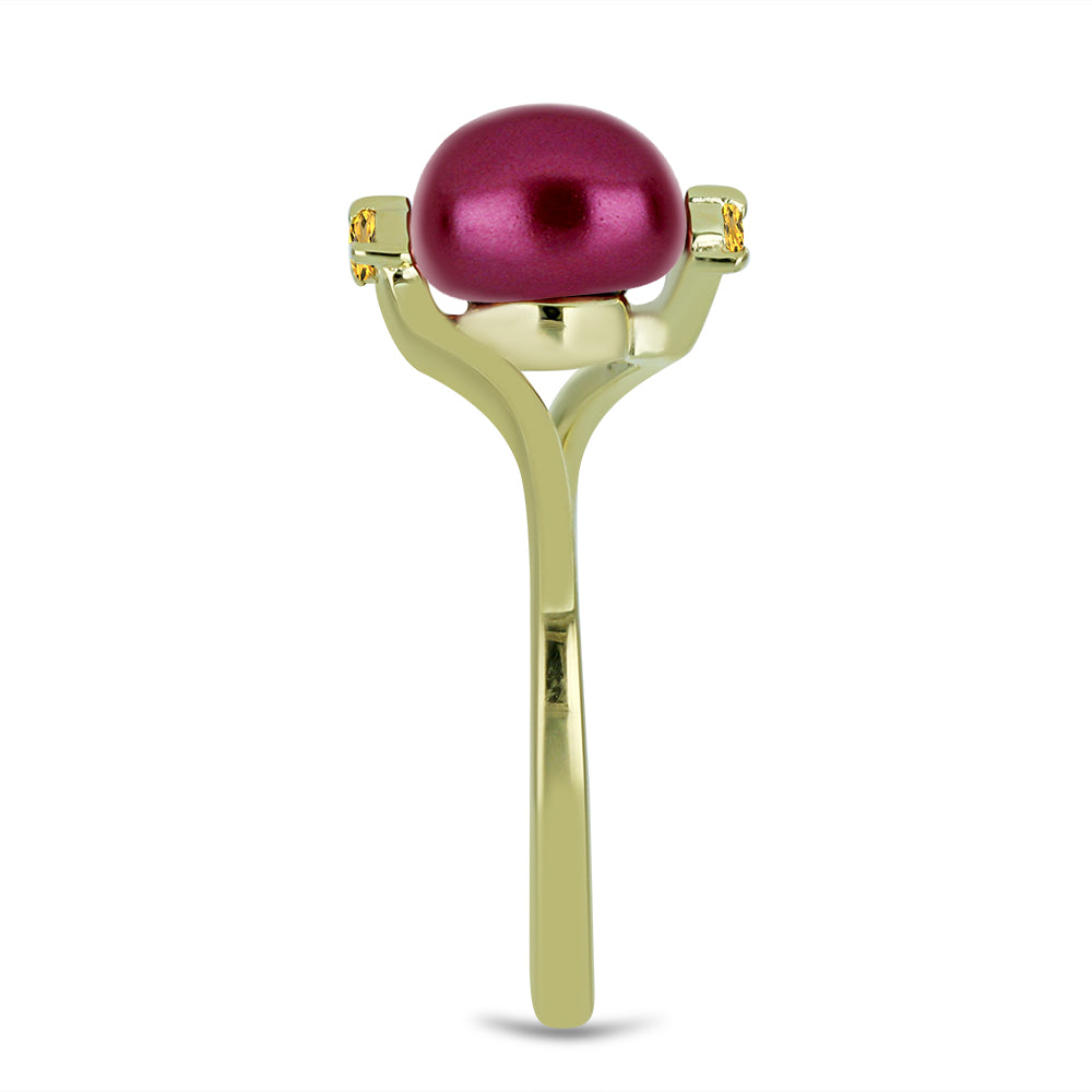Anillo de Plata Bañada en Oro con Perla Púrpura de Agua dulce y Citrino de los Montes Urales 4 