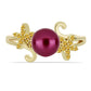 Anillo de Plata Bañada en Oro con Perla Púrpura de Agua dulce y Citrino de los Montes Urales