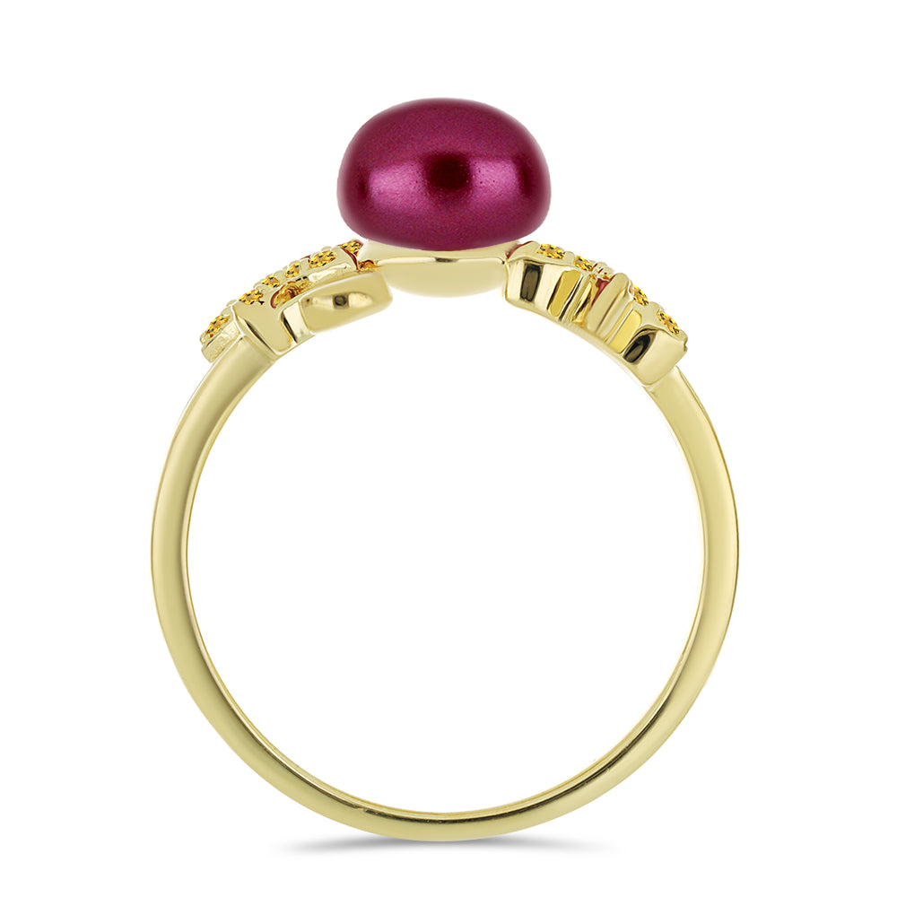 Anillo de Plata Bañada en Oro con Perla Púrpura de Agua dulce y Citrino de los Montes Urales 3 