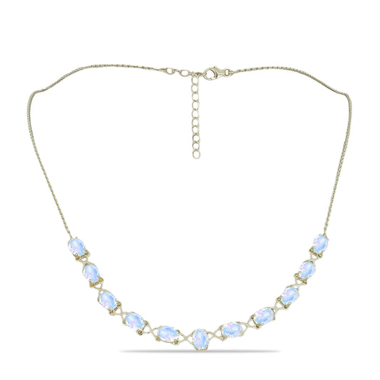 Collar de Plata Bañada en Oro con Piedra Lunar Arco Iris