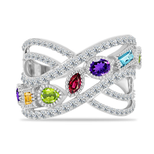 Anillo de Plata con Amatista de Marruecos y Peridoto de Changbai