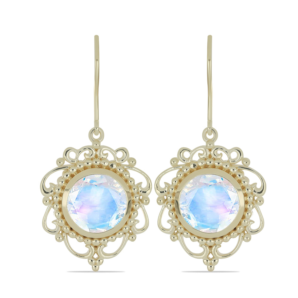 Pendientes de Plata Bañada en Oro con Piedra Lunar Arco Iris 1 