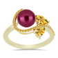Anillo de Plata Bañada en Oro con Perla Púrpura de Agua dulce y Citrino de los Montes Urales