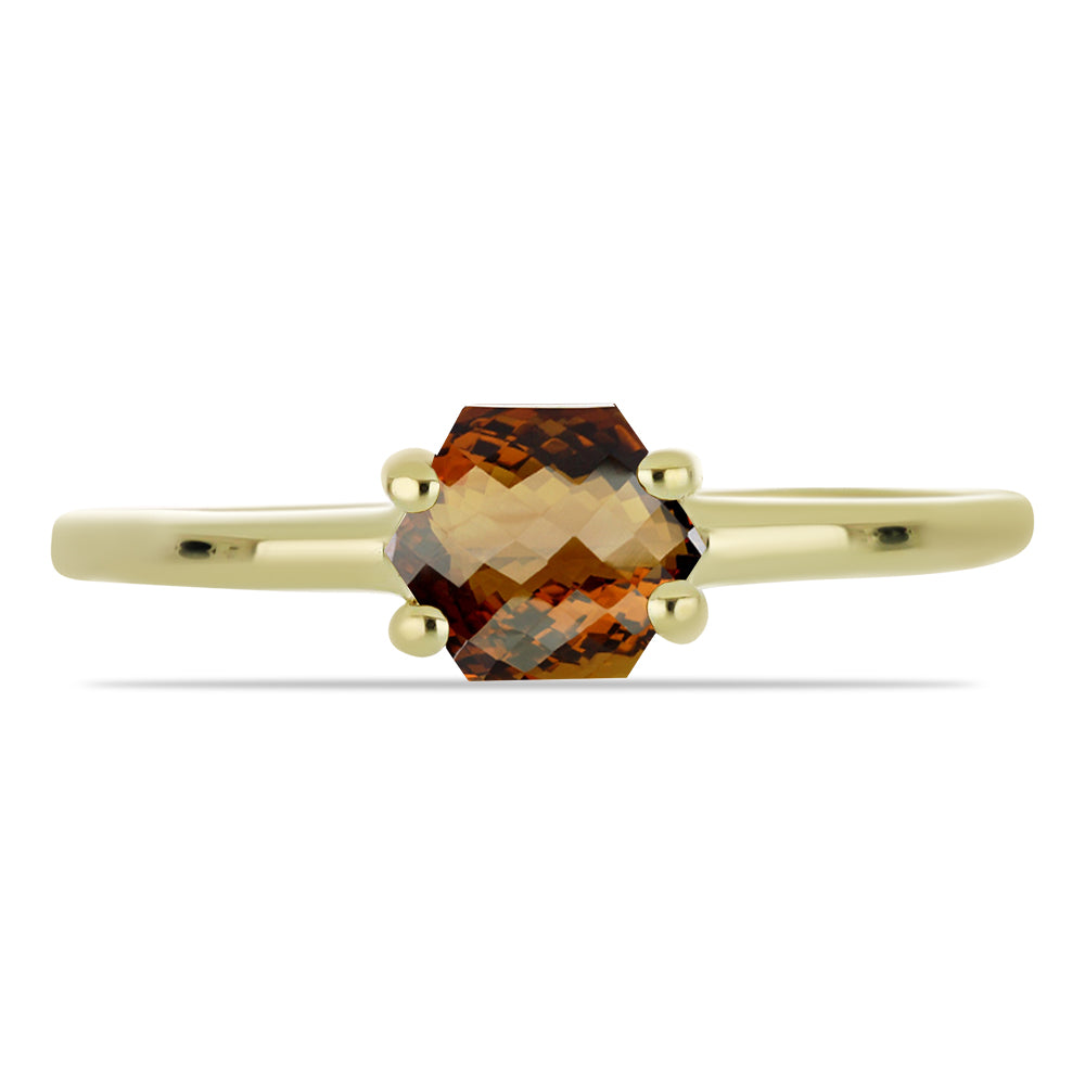 Anillo de Plata Bañada en Oro con Cuarzo Coñac