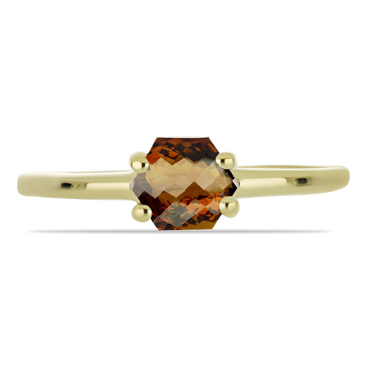 Anillo de Plata Bañada en Oro con Cuarzo Coñac