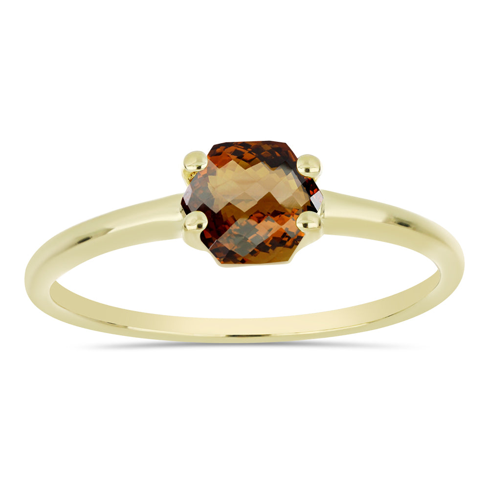 Anillo de Plata Bañada en Oro con Cuarzo Coñac