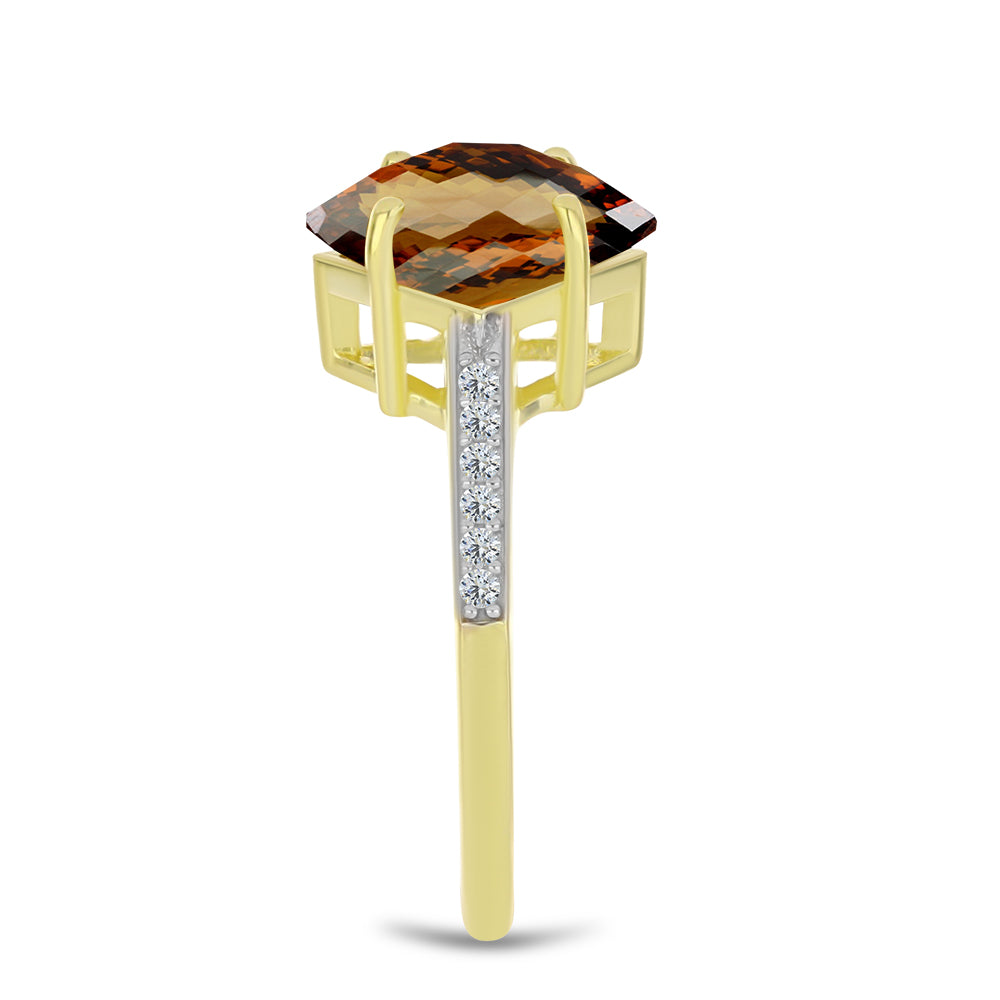 Anillo de Plata Bañada en Oro con Cuarzo Coñac y Topacio Blanco 4 