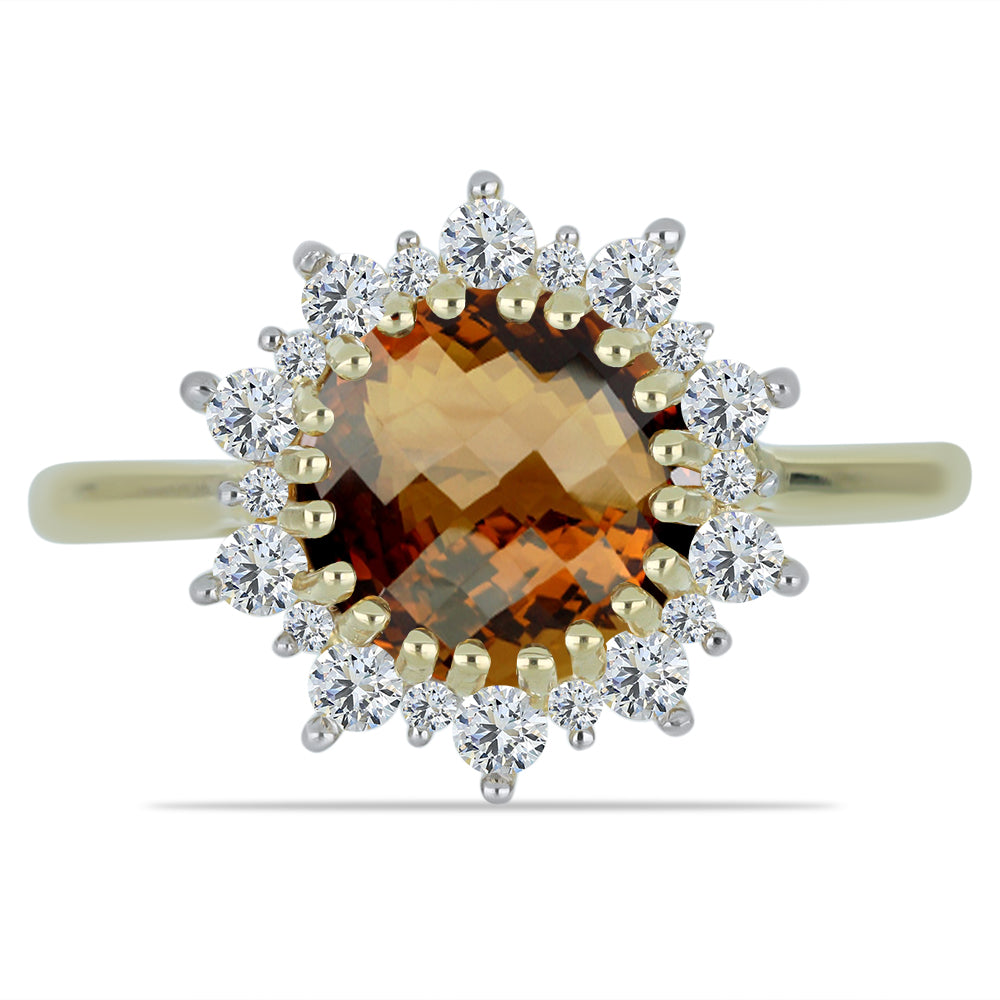 Anillo de Plata Bañada en Oro con Cuarzo Coñac y Topacio Blanco 1 