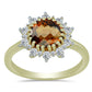 Anillo de Plata Bañada en Oro con Cuarzo Coñac y Topacio Blanco