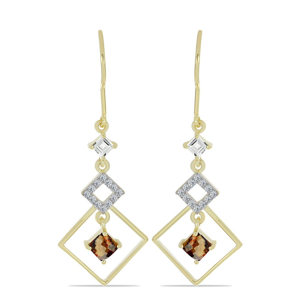 Pendientes de Plata Bañada en Oro con Cuarzo Coñac y Topacio Blanco