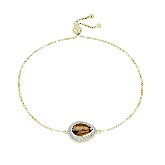 Pulsera de Plata Bañada en Oro con Cuarzo Coñac y Topacio Blanco