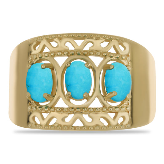 Anillo de Plata Bañada en Oro con Turquesa Bella Durmiente
