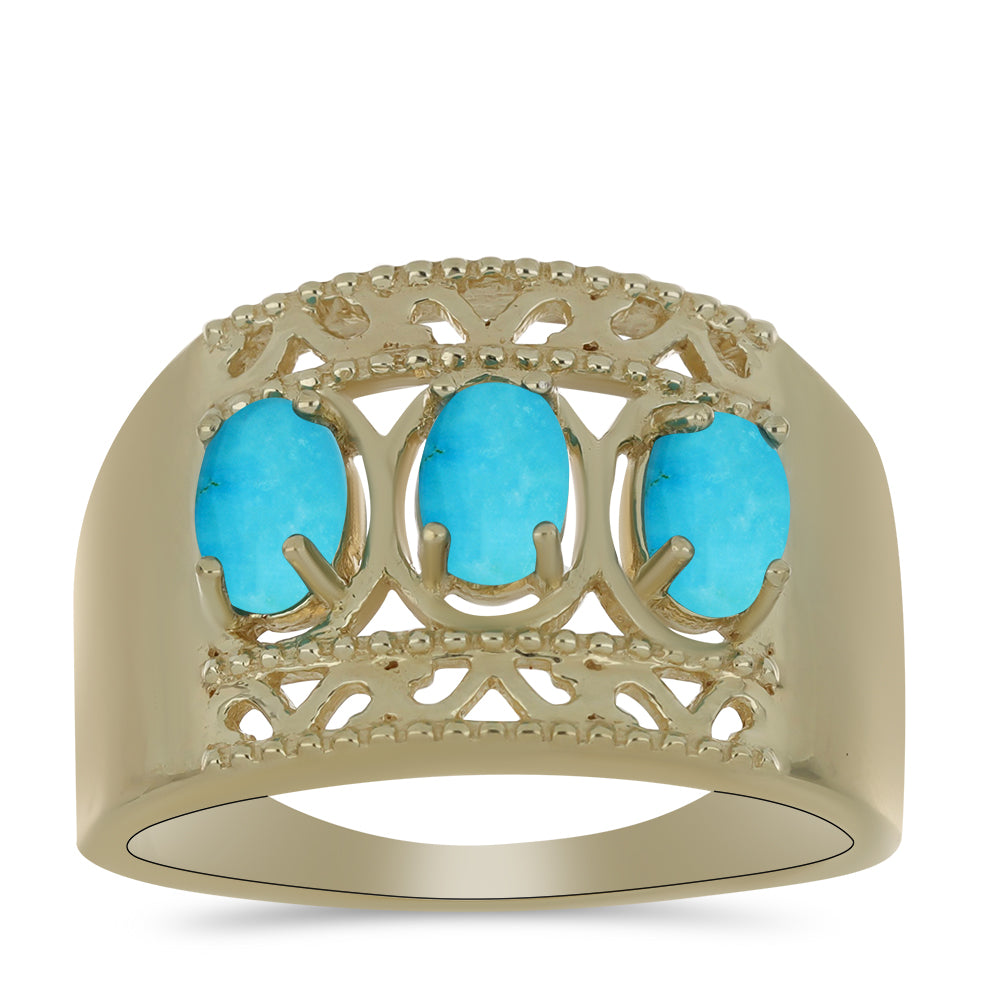 Anillo de Plata Bañada en Oro con Turquesa Bella Durmiente 3 