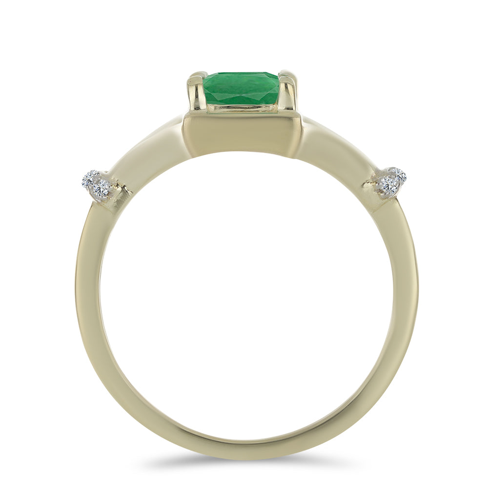 Anillo de Plata Bañada en Oro con Esmeralda de Brasil y Topacio Blanco 2 