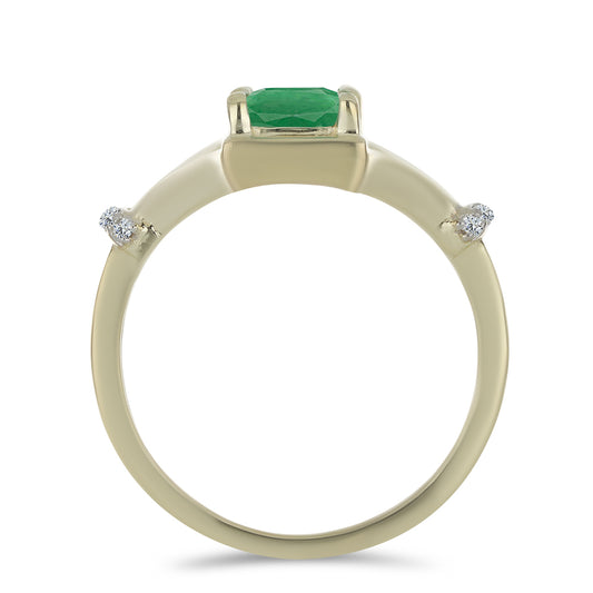 Anillo de Plata Bañada en Oro con Esmeralda de Brasil y Topacio Blanco