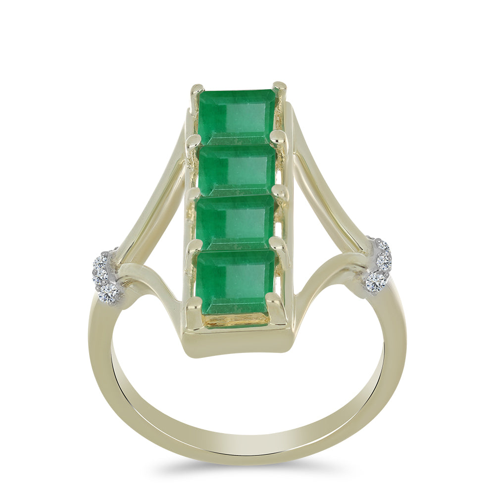 Anillo de Plata Bañada en Oro con Esmeralda de Brasil y Topacio Blanco 3 