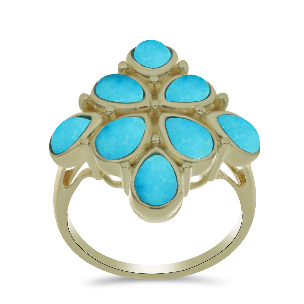 Anillo de Plata Bañada en Oro con Turquesa Bella Durmiente 3 