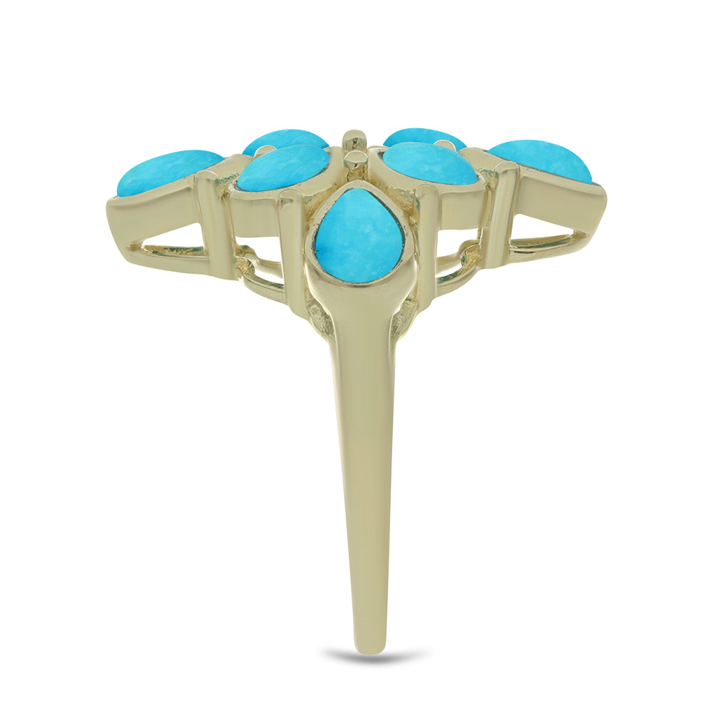 Anillo de Plata Bañada en Oro con Turquesa Bella Durmiente 4 