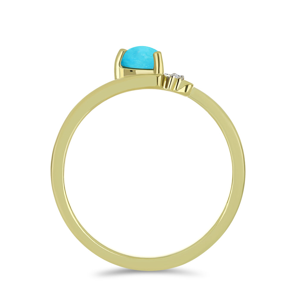 Anillo de Plata Bañada en Oro con Turquesa Bella Durmiente y Topacio Blanco 2 