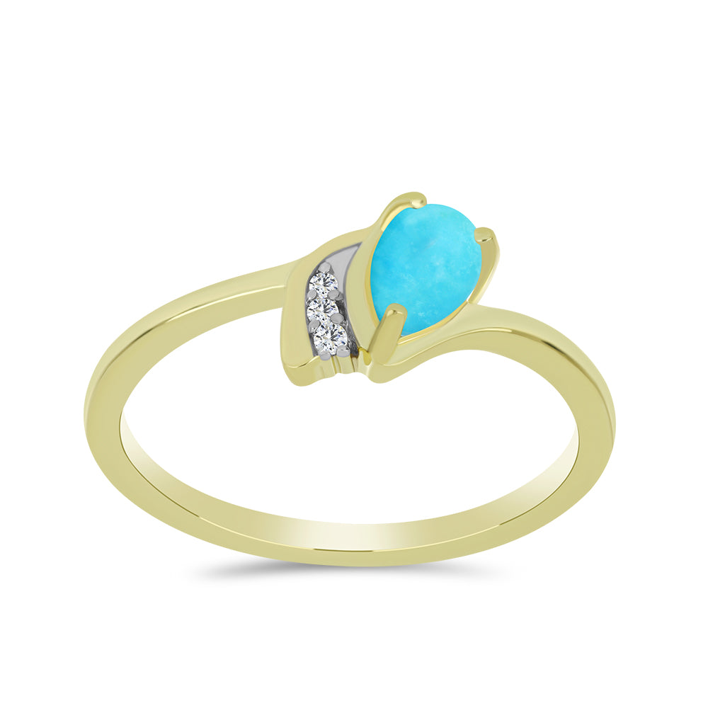 Anillo de Plata Bañada en Oro con Turquesa Bella Durmiente y Topacio Blanco 3 