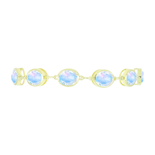 Pulsera de Plata Bañada en Oro con Piedra Lunar Arco Iris