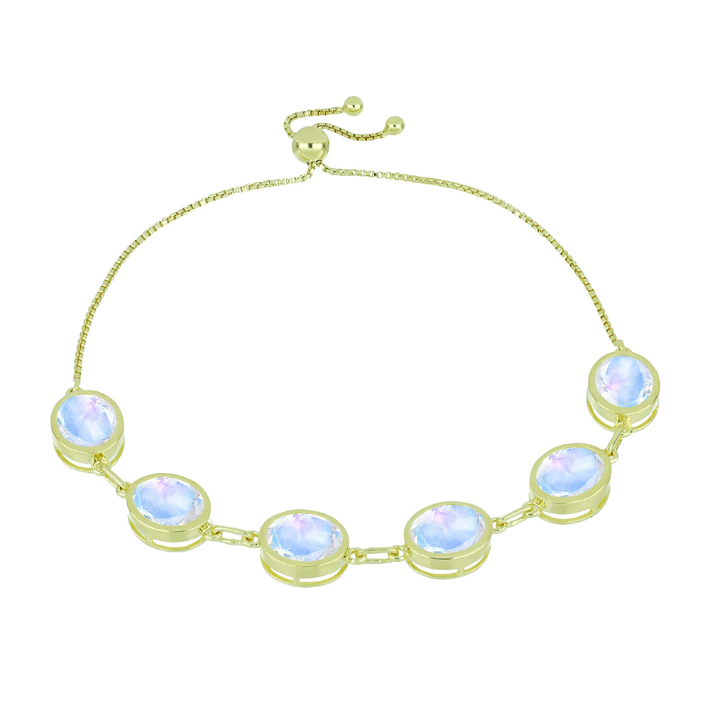 Pulsera de Plata Bañada en Oro con Piedra Lunar Arco Iris 1 