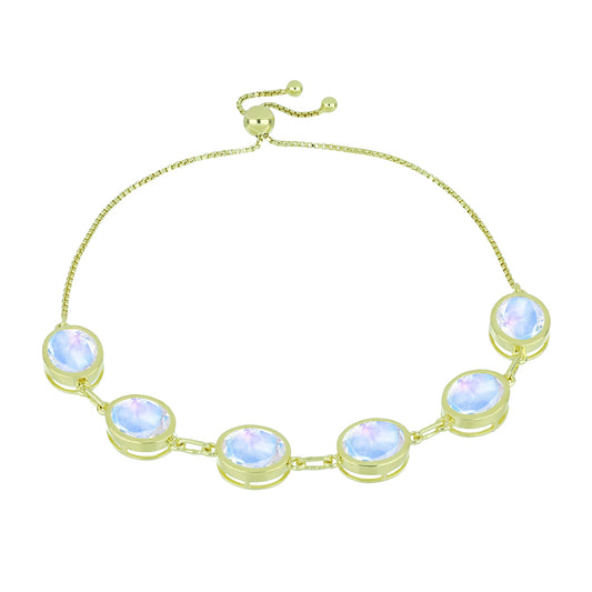 Pulsera de Plata Bañada en Oro con Piedra Lunar Arco Iris