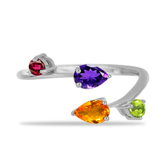 Anillo de Plata con Amatista de Marruecos y Citrino de Río del Oro