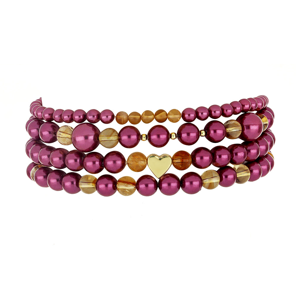 Conjunto de Plata Bañada en Oro con Perla Púrpura de Agua dulce y Citrino de los Montes Urales ( Pulsera ) 2 