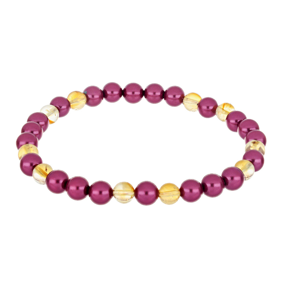 Conjunto de Plata Bañada en Oro con Perla Púrpura de Agua dulce y Citrino de los Montes Urales ( Pulsera ) 5 