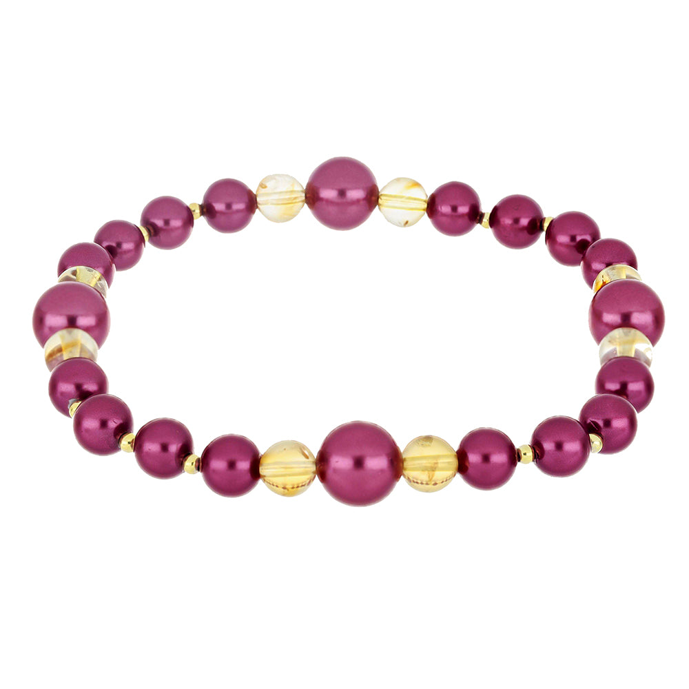 Conjunto de Plata Bañada en Oro con Perla Púrpura de Agua dulce y Citrino de los Montes Urales ( Pulsera ) 6 