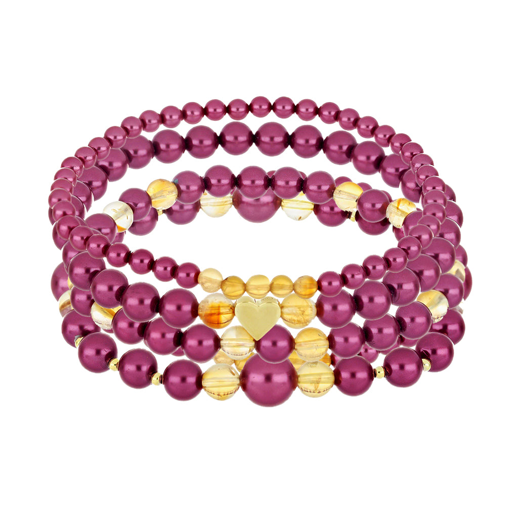 Conjunto de Plata Bañada en Oro con Perla Púrpura de Agua dulce y Citrino de los Montes Urales ( Pulsera ) 1 