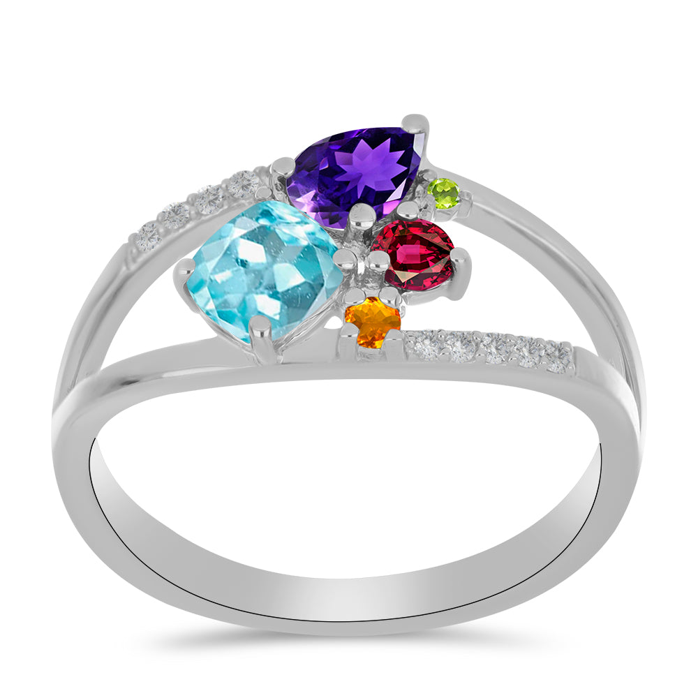 Anillo de Plata con Amatista de Marruecos y Citrino de Río del Oro