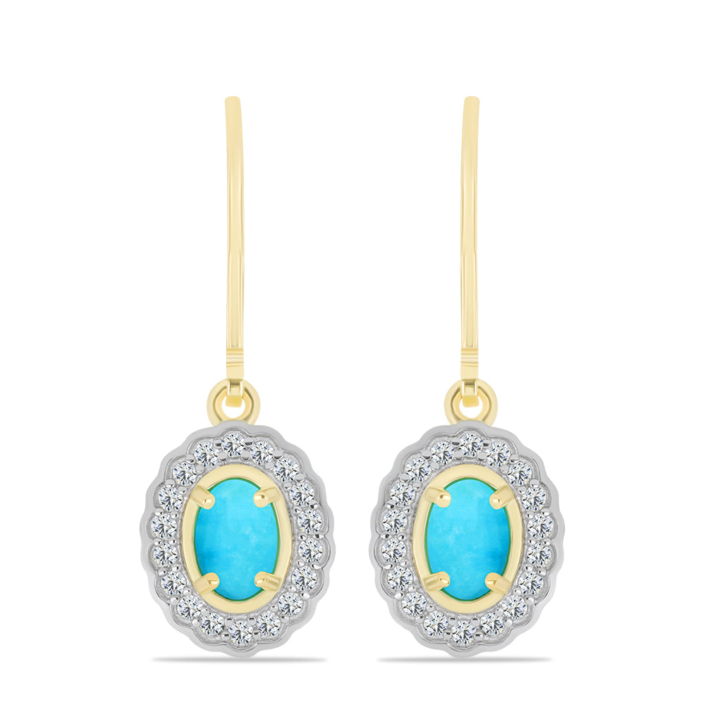 Pendientes de Plata Bañada en Oro con Turquesa Bella Durmiente y Topacio Blanco 1 