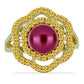Anillo de Plata Bañada en Oro con Perla Púrpura de Agua dulce y Citrino de los Montes Urales