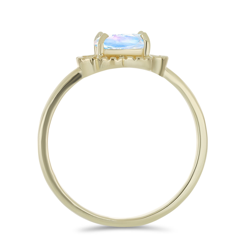 Anillo de Plata Bañada en Oro con Piedra Lunar Arco Iris 2 