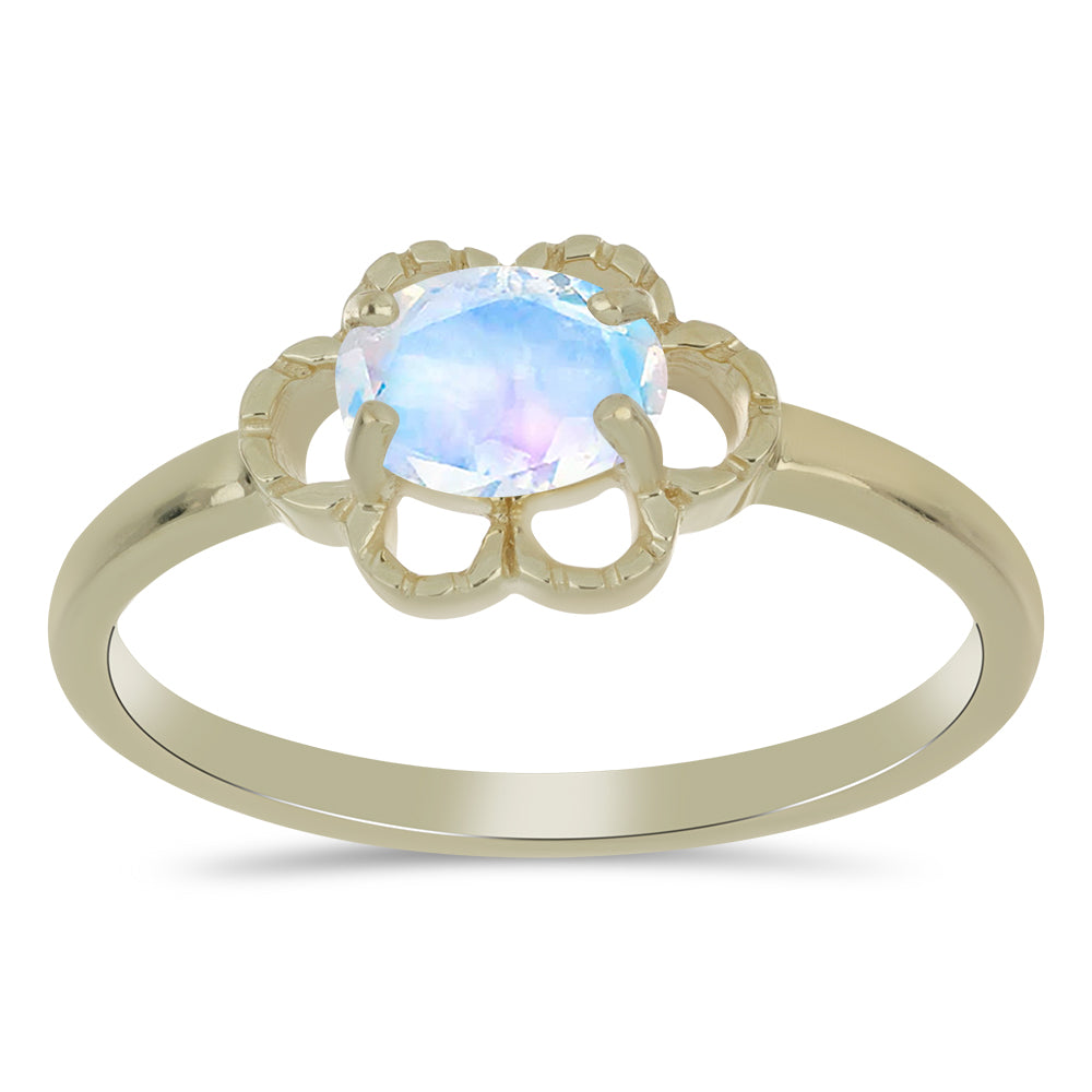Anillo de Plata Bañada en Oro con Piedra Lunar Arco Iris 3 